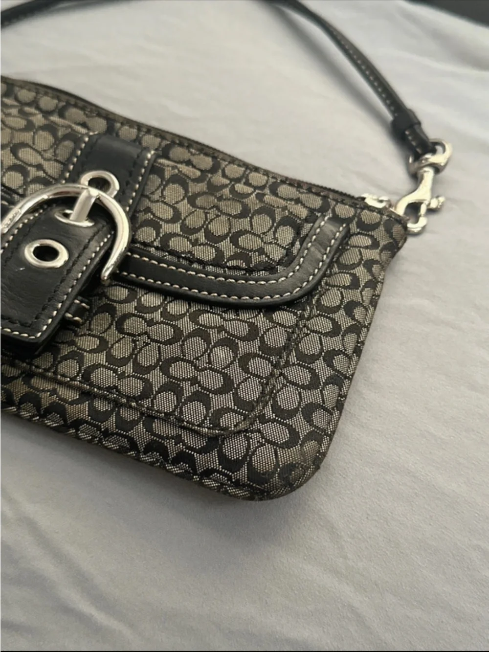 Coach Signature Canvas Wristlet in Black and Gray